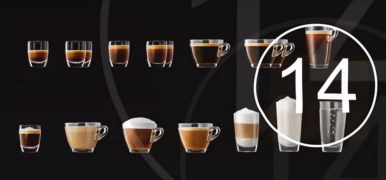 jura f9 - 14 coffe specialites - coffe cups - jura coffe